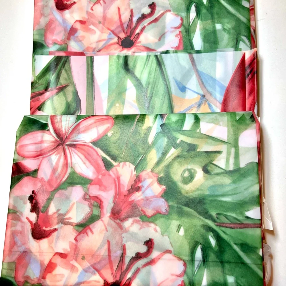 Tropical Palm & Flamingos Peva Shower Curtain Birds of Paradise Flowers Leaves